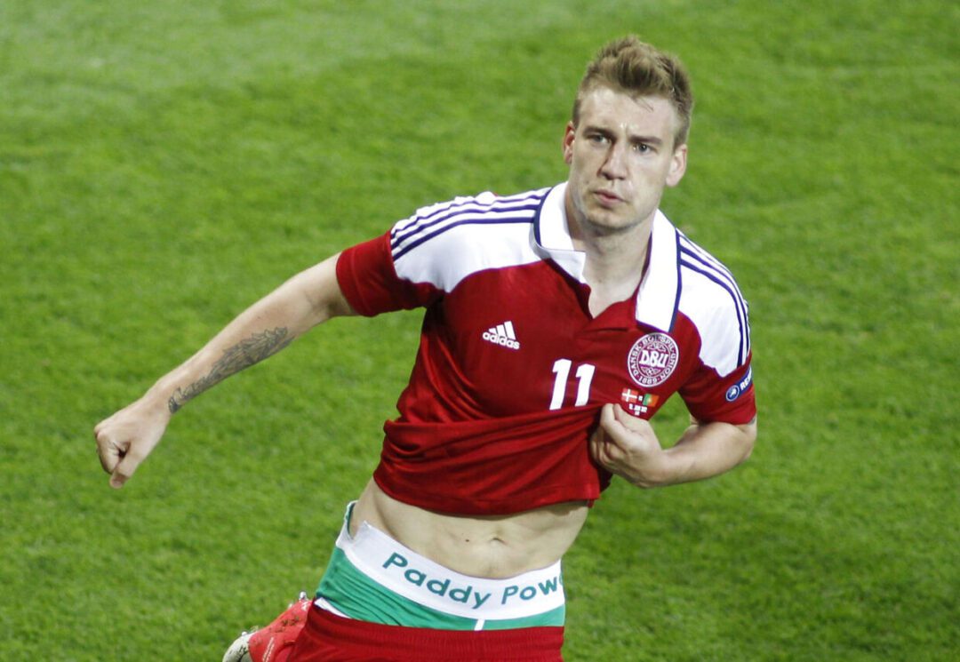 Paddy Power sponsorship on Danish striker Nicklas Bendtner undergarment at Euro 2012